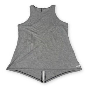 BCG Womens Grey White Striped Split Back Racerback Active Tank Top Large 164829